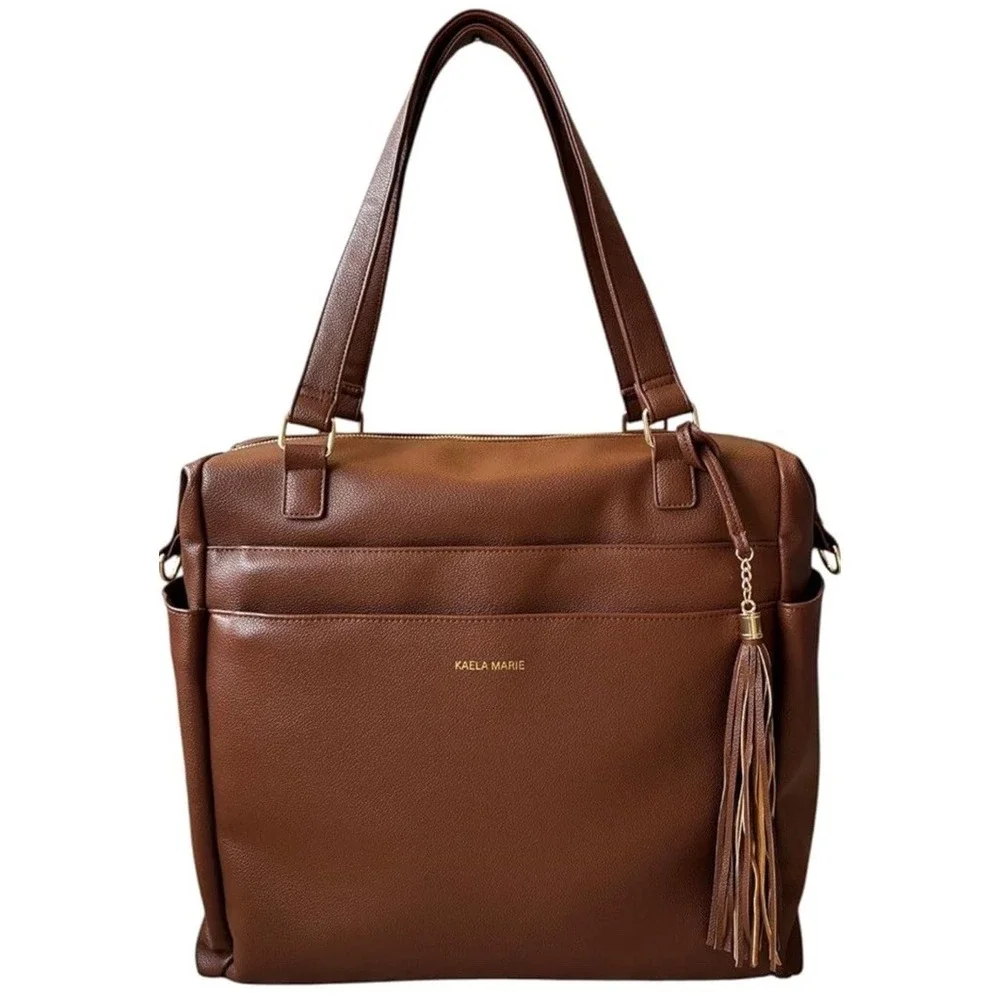 Kaela Marie Large Diaper Bag Backpack, Vegan Leather Travel Tote with Brown‎